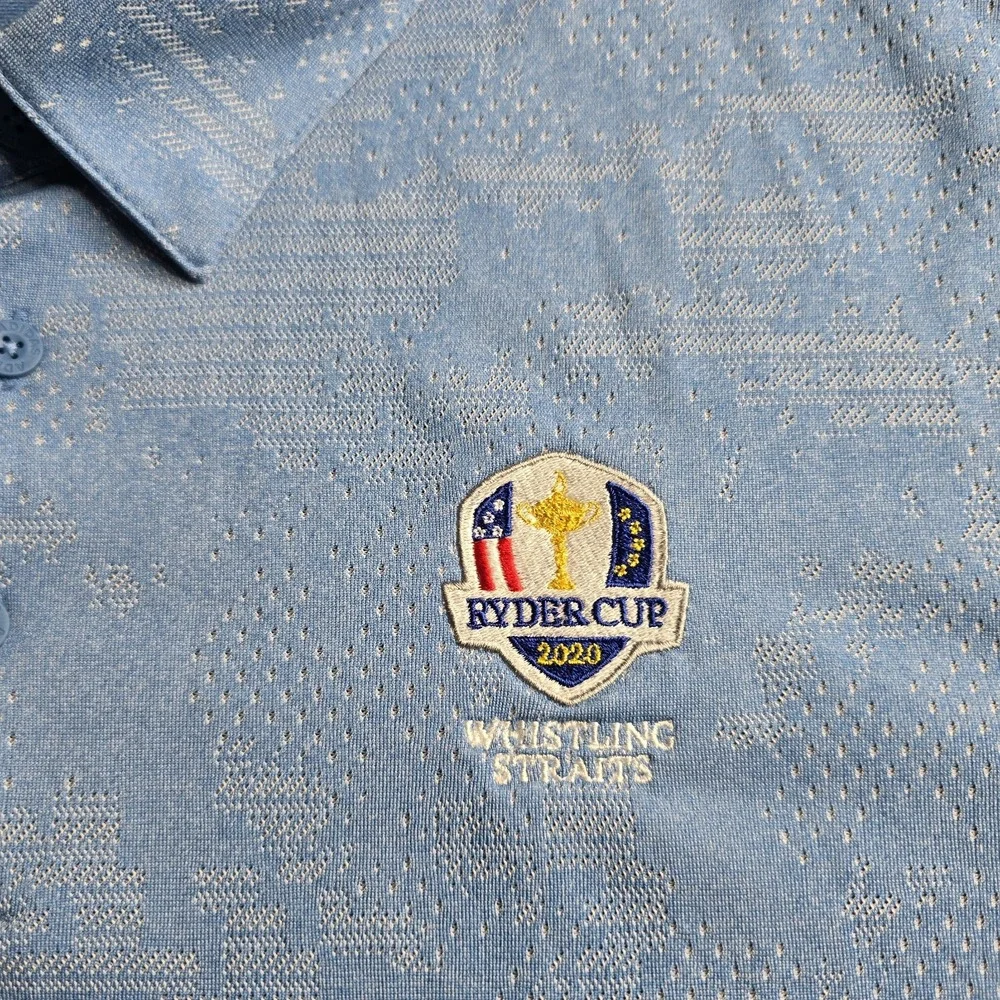 Adidas Camo Polo Shirt Mens 2XL Blue Jacquard Ryder Cup 2020 Whistling Straits